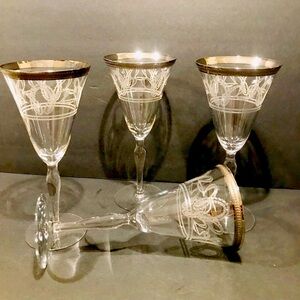 Vintage Morgantown White Gold Pattern Set of 4 Wine Glasses 8”